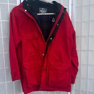 Woolrich Red Jacket with Plaid Interior with 
Hat